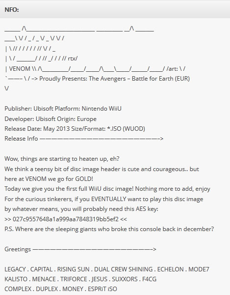 Release primer juego para WII U