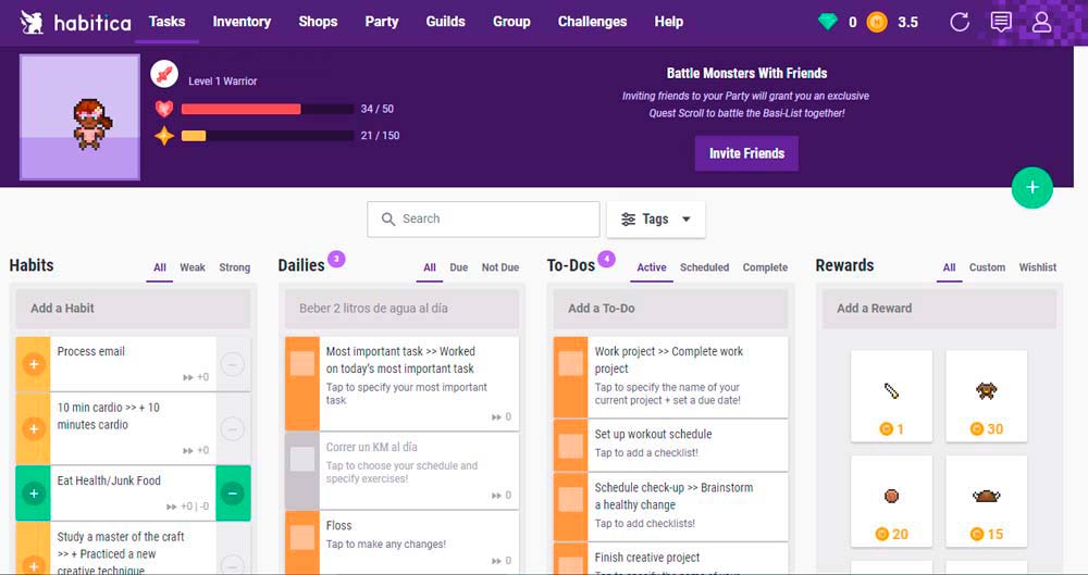 habitica es tu app de gamificación
