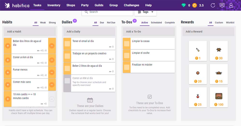 habitica es tu app de gamificación