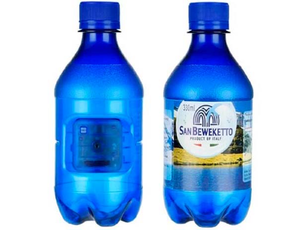cámaras espía, botella de agua