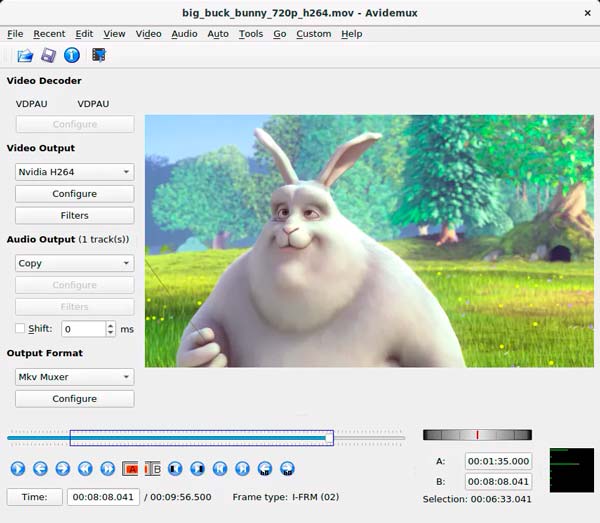 Interfaz de Avidemux para cortar y convertir vídeos