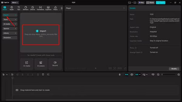 Interfaz de CapCut Desktop para editar vídeos en PC
