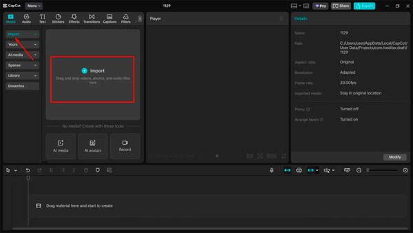 Interfaz de CapCut Desktop para editar vídeos en PC