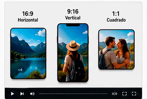 Formatos horizontal, vertical y cuadrado para crear un vídeo