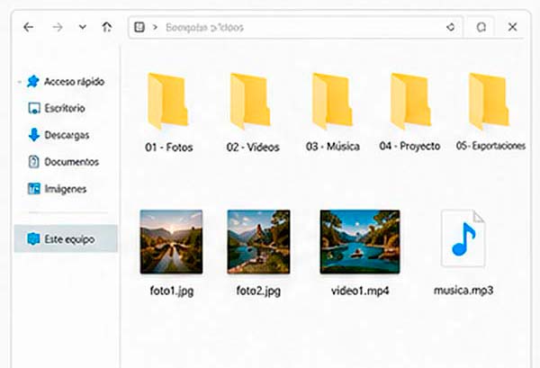 Cómo organizar fotos, vídeos y música antes de crear un vídeo