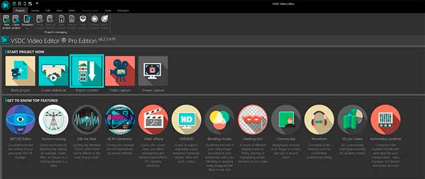 Interfaz de VSDC Free Video Editor para Windows
