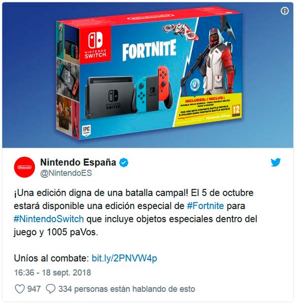 pack de nintendo switch y fortnite