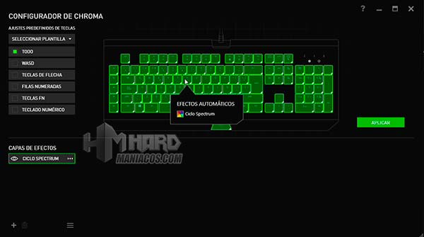 configuración iluminación teclado blackwidow chroma v2