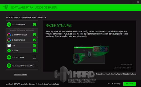 Razer Synapse Huntsman Elite instalacion