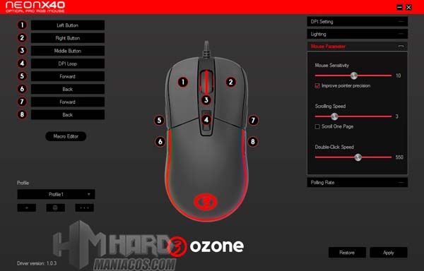 software Ozone Neon X40 Mouse Parameter