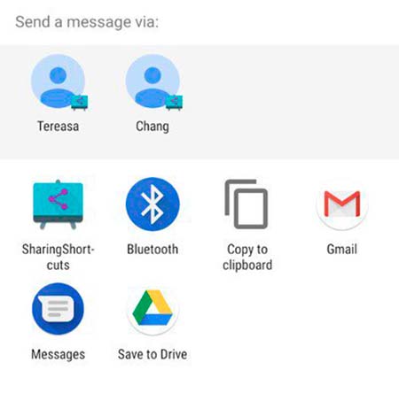 menu compartir Android Q