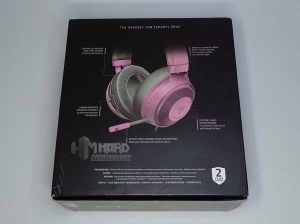 caja or detras cascos Razer Quartz Pink