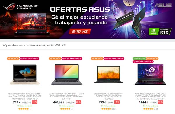 Descuentos Asus en PCComponentes