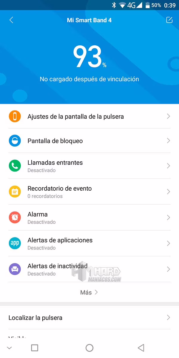 estado y opciones app mi band 4