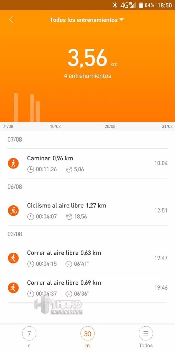 resumen entrenamientos mi fit mi band 4