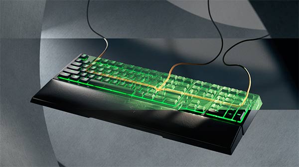 enrutamiento cable en teclado Razer Ornata V2