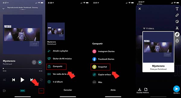 compartir musica de Tidal en Snapchat