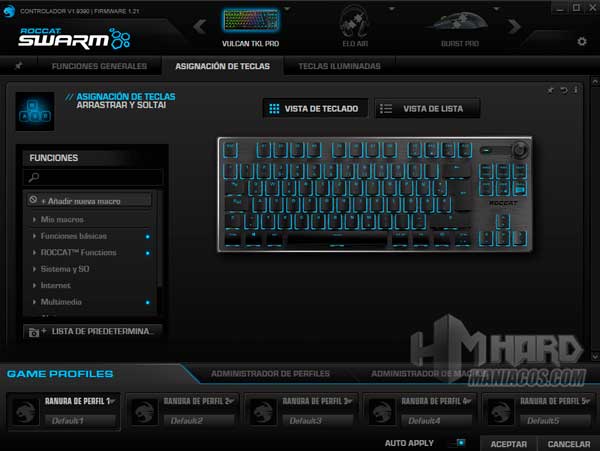 Asignacion funciones roccat swarm teclado Roccat Vulcan TKL Pro