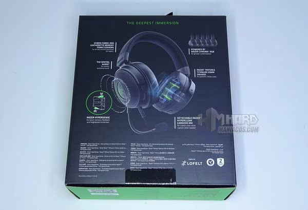 parte de atras caja Razer Kraken V3 Hypersense