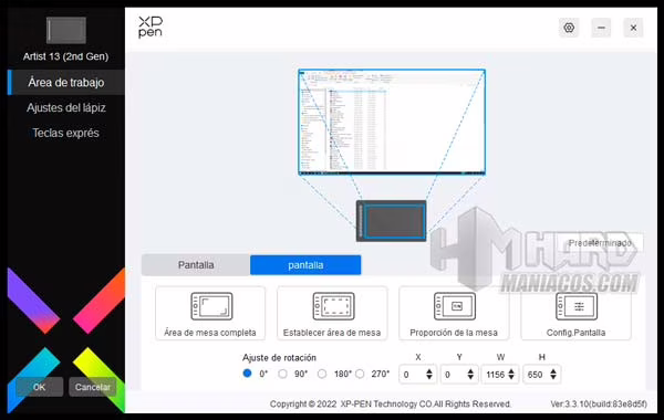 software XPPen Artist 13 2ª generación configuracion pantalla 