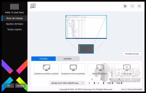 software XPPen Artist 13 2ª generación configuracion area trabajo