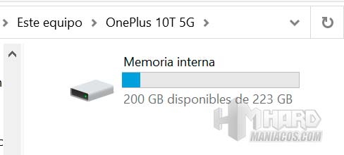 almacenamiento real OnePlus 10T 5G