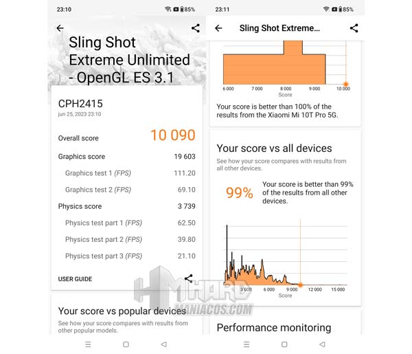 test 3D Mark Sling Shot Extreme Unlimited OnePlus 10T 5G