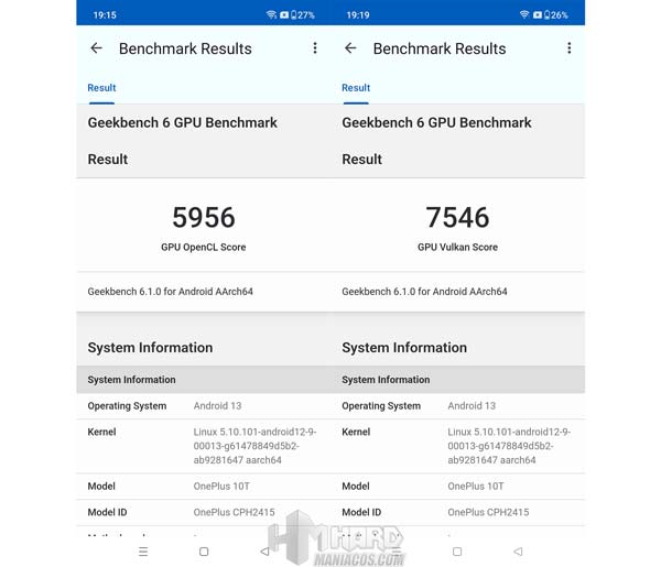 test Geekbench GPU OnePlus 10T 5G