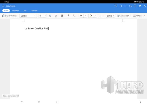 prueba escritura con teclado de funda OnePlus Magnetic Qwerty Keyboard en tablet OnePlus Pad