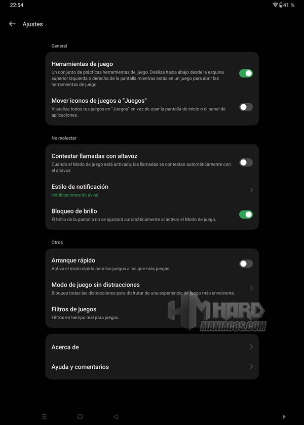 opciones app juegos OnePlus Pad