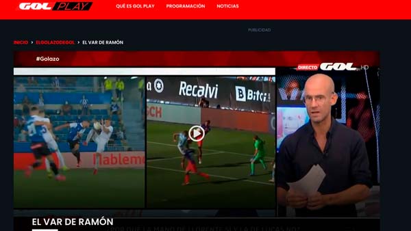 Gol Play emitiendo partido de fútbol gratis en directo