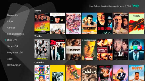Interfaz de Tivify para ver canales con fútbol en directo