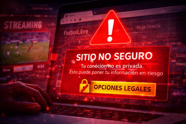 Advertencia de sitio no seguro al intentar ver fútbol en páginas no oficiales