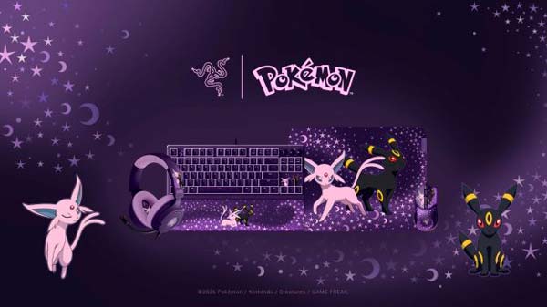 Colección Razer Espeon & Umbreon con auriculares, teclado, ratón y alfombrilla gaming Pokémon