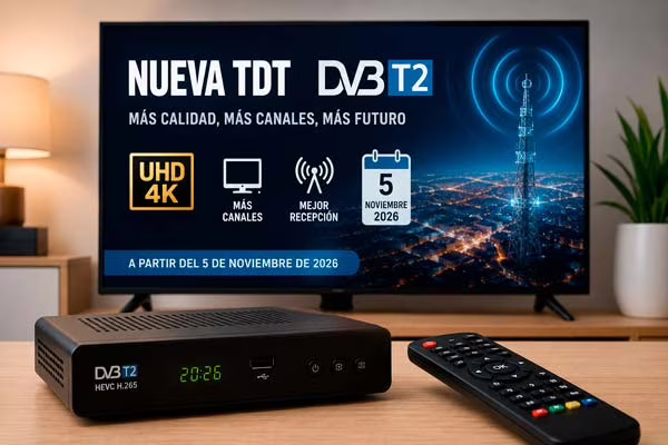 Nueva TDT DVB-T2 en España con fecha del 5 de noviembre de 2026 en una Smart TV