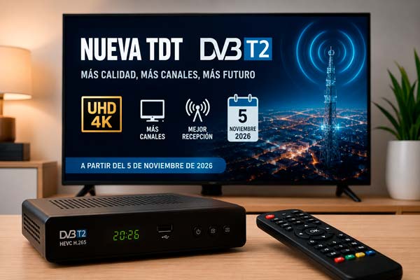 Nueva TDT DVB-T2 en España con fecha del 5 de noviembre de 2026 en una Smart TV
