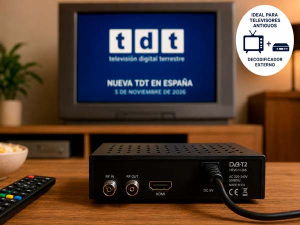 Decodificador externo DVB-T2 para ver la nueva TDT en televisores antiguos