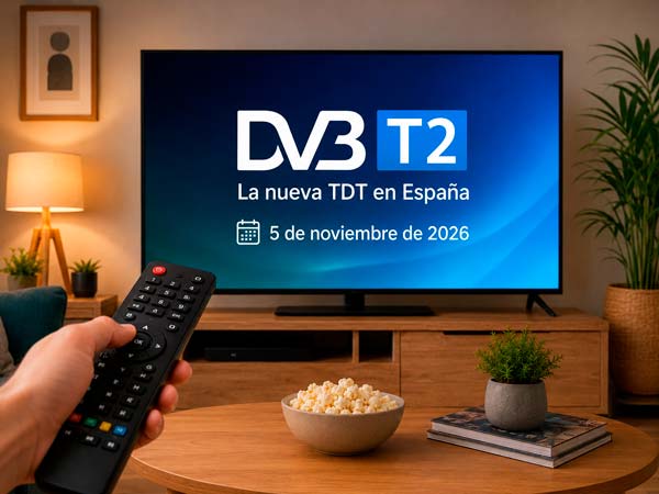 Nueva TDT DVB-T2 en España con fecha del 5 de noviembre de 2026 en una Smart TV