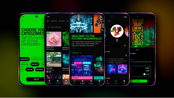 Móviles Android mostrando fondos de pantalla de Razer Axon Wallpaper Engine Mobile