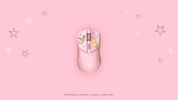 Ratón Razer Cobra Pikachu & Eevee Edition con diseño Pokémon en color rosa