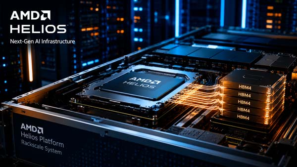 Plataforma AMD Helios usando memoria HBM4 para cargas de inteligencia artificial en centros de datos