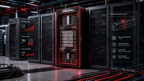 Rack AMD Helios con GPUs Instinct MI455X para centros de datos de inteligencia artificial