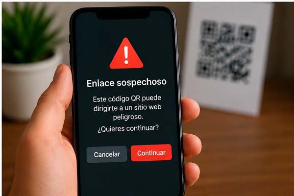 móvil mostrando advertencia de enlace sospechoso