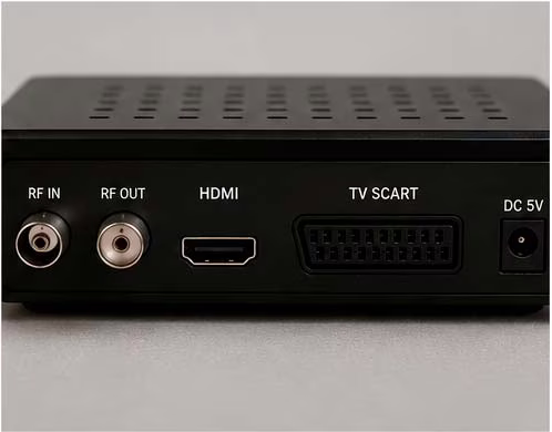 Conexiones HDMI antena y euroconector de un decodificador TDT DVB-T2