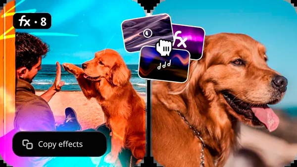 Copiar efectos y ajustes entre clips en Movavi Video Editor