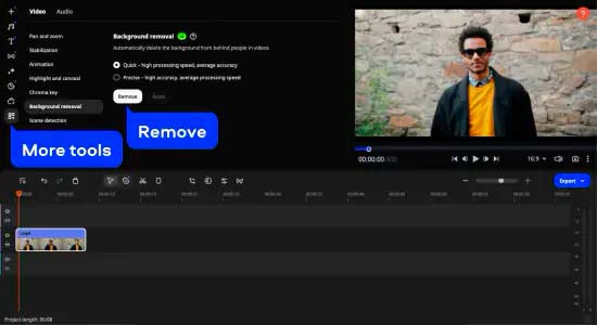 Eliminación de fondo con inteligencia artificial en Movavi Video Editor