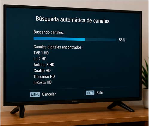 Búsqueda automática de canales TDT en una televisión compatible con DVB-T2