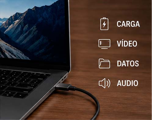 Ventajas del USB-C en portátiles para carga vídeo datos y audio