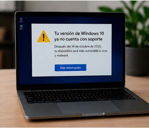 Aviso de fin de soporte de Windows 10 en un ordenador portátil