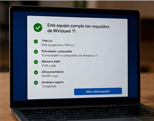 Comprobación de requisitos de Windows 11 en un ordenador portátil